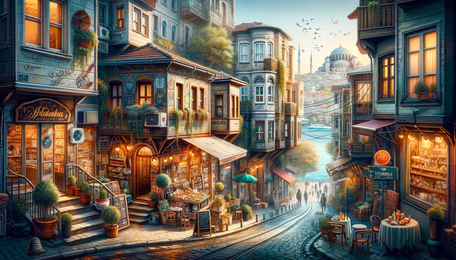 A mesmerizing painting of a city street, inviting viewers to discover its enchanting allure.