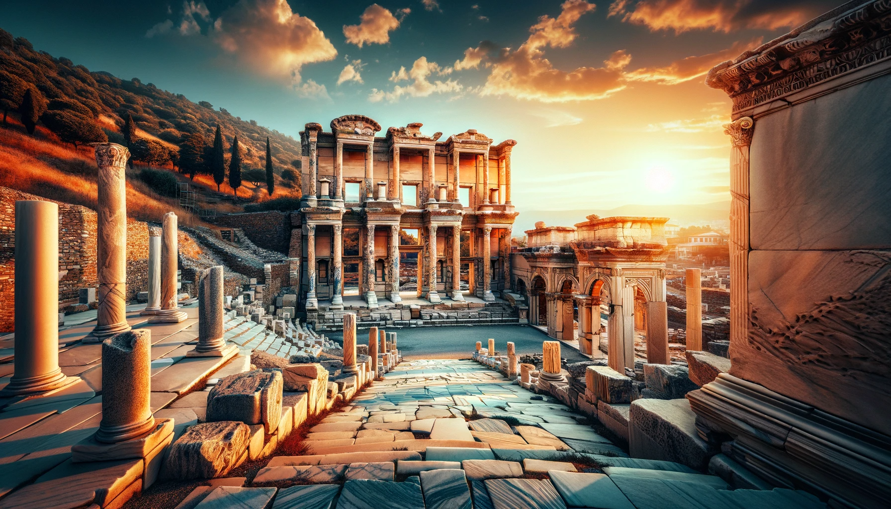 The ancient city of Ephesus, a UNESCO World Heritage Site, mesmerizes at sunset.